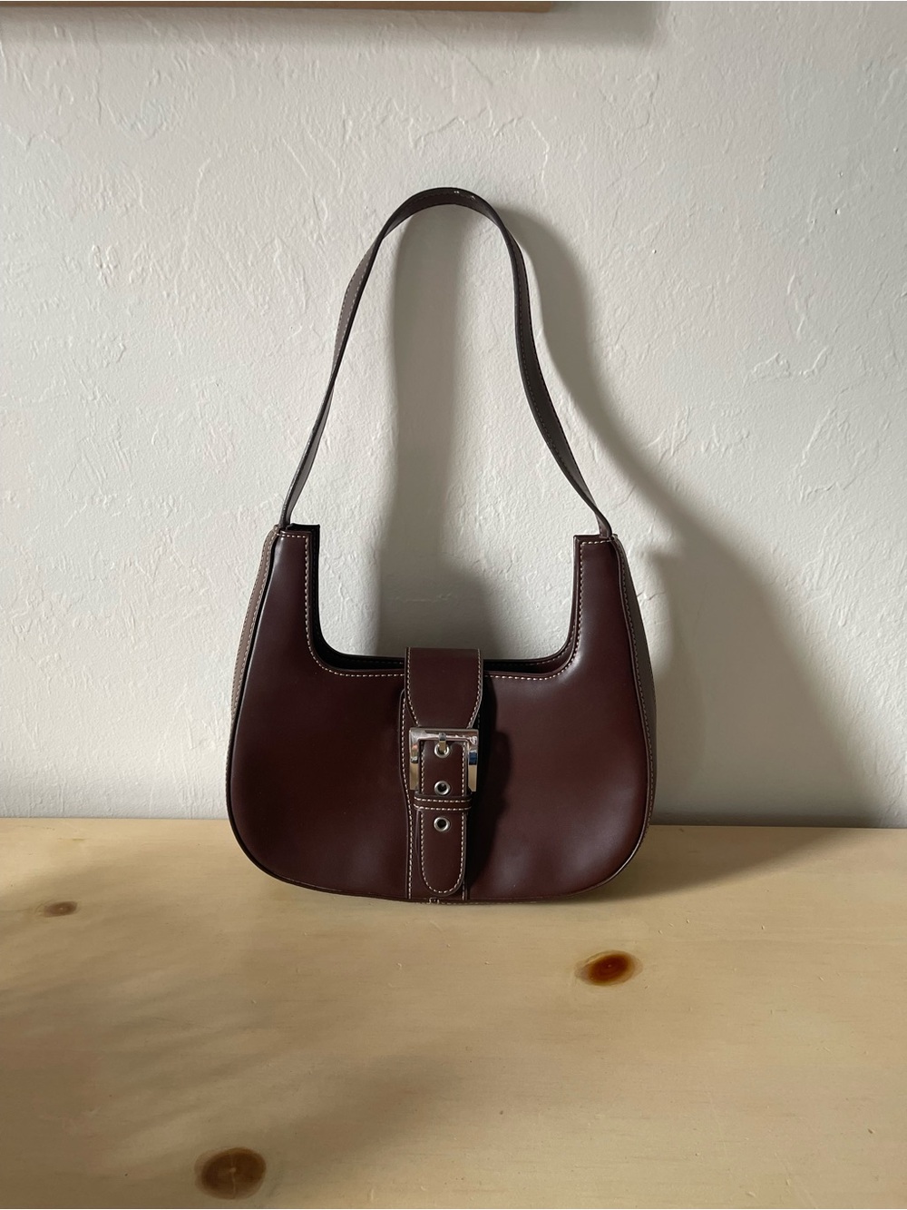 Brown Leather Buckle Shoulder Bag